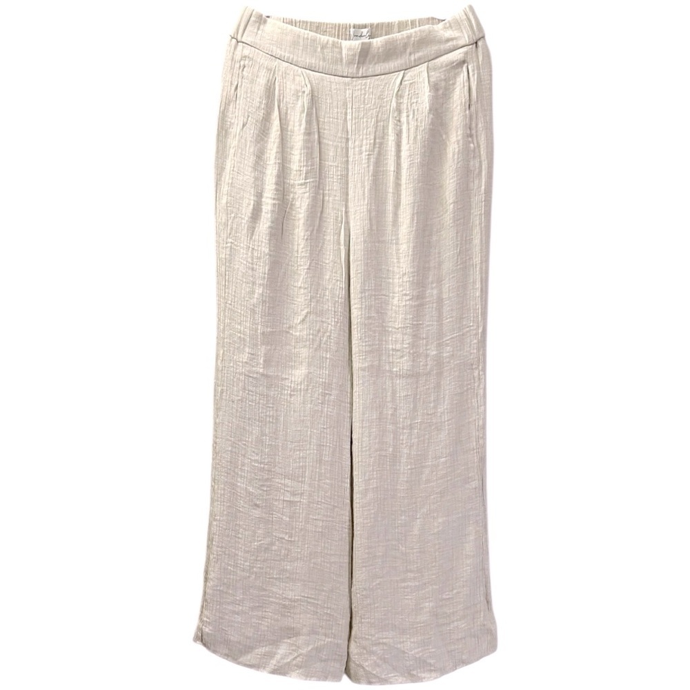 Wonderly Size L Caro Beige Lined Wide Leg Elastic Waist Pockets Polyester-Rayon